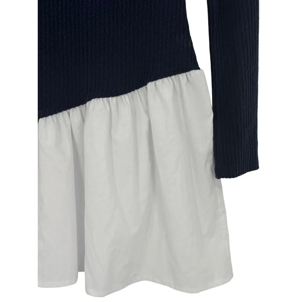 NWT PrettyLittleThing Navy Brushed Rib Asymmetric Ruffle Mini Dress Skater Style - Picture 10 of 16